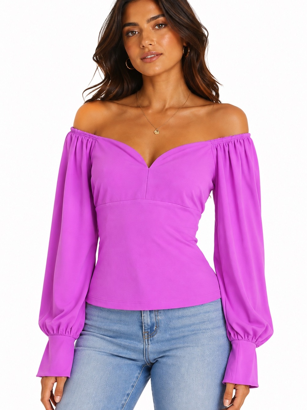 Susana Monaco Bubble Pink Off-Shoulder Top